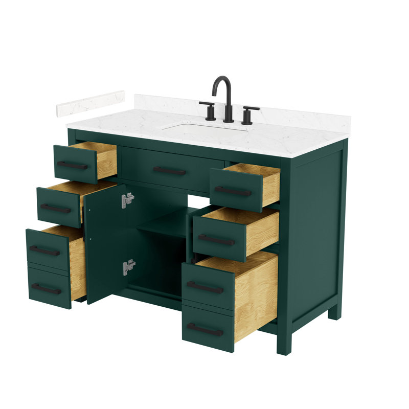 Ensemble de meuble-lavabo simple 48 po Beckett, Vert avec bordure noir mat, Comptoir en marbre de culture de Carrare