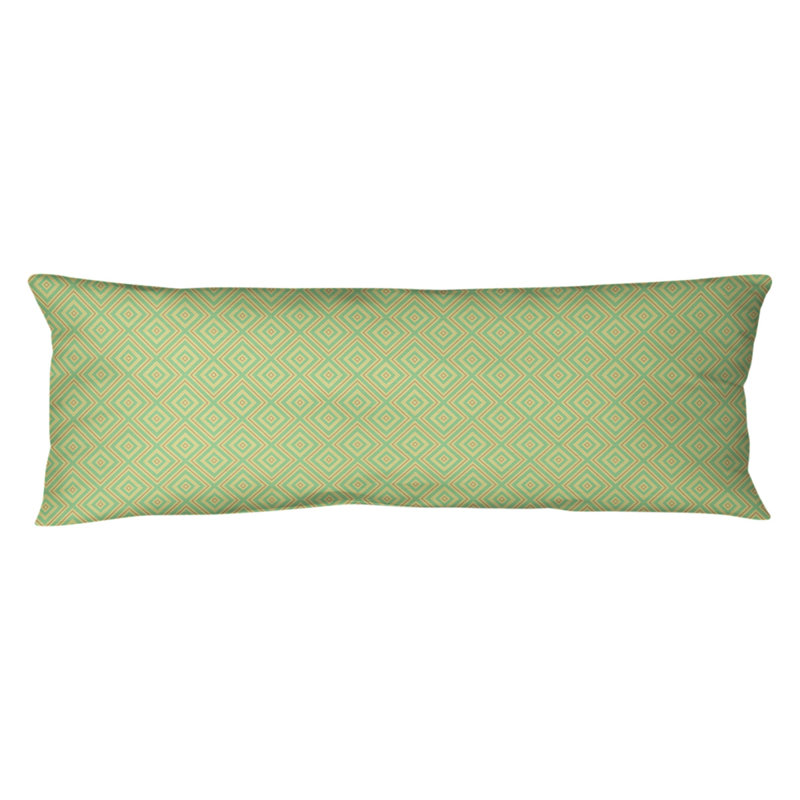 Coussin lombaire en treillis carré, Bourre en polyester, Vert / Orange, Molleton moelleux