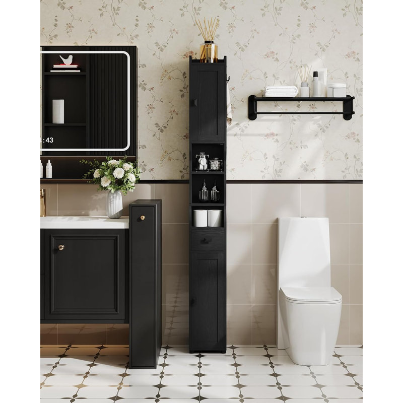 Bathroom Storage Cabinet, Narrow Toilet Paper Storage Cabinet, Tall Toilet Paper Holder with 2 Doors and1 Drawer, Bathroom Organizer with Adjustable Shelf, 1 Hook for Small Spaces