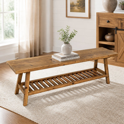 Banc de ferme en bois de 140 cm, banc d'entrée à deux niveaux, banc de rangement rustique étroit avec tablette ouverte pour entrée, couloir, salon, chambre, cuisine, salle à manger
