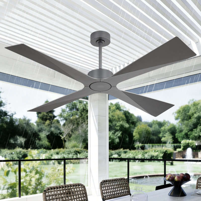 Ventilateur de plafond 64 po avec 4 pales en ABS, moteur à courant continu réversible, télécommande à 6 vitesses, ventilateur de plafond étanche à l'humidité - gris