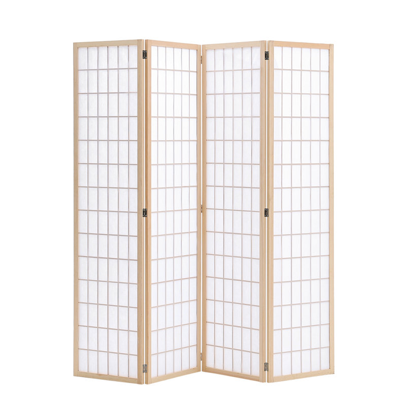 Jonah Panel Solid Wood Folding Room Divider, Natural, 4