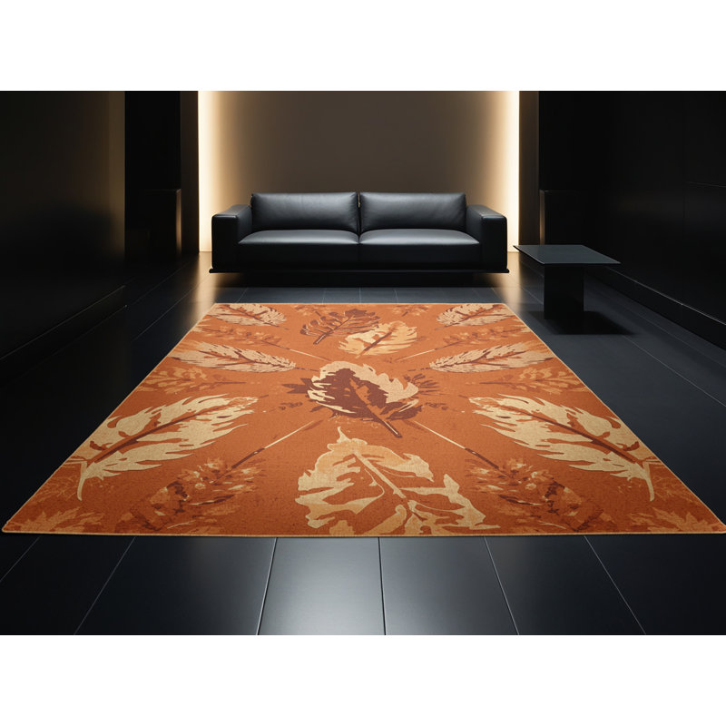 Machine Washable Myrtlewood Thanksgiving Modern & Contemporary Abstract Rug in Brown – LightBrown Binding, 5x7