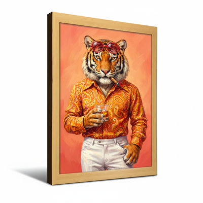 Animaux et tigre portant une chemise orange et des lunettes de soleil