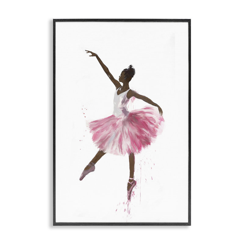 Gracieuse ballerine en rose, estampe numérique par Ramona Murdock, Giclée encadrée noir minuit, H 18 po x l 12 po
