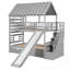 Lit superposé simple au-dessus de simple avec lit gigogne, toboggan et escalier de rangement-353074498