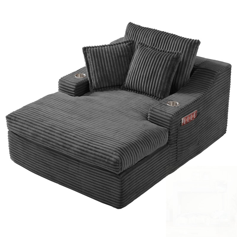 Oversized Chaise Lounge Chair Indoor, Upholstered Sleeper Sofa Bed with Cup Holders & 3 Pillows for Ultimate Comfort and Convenience