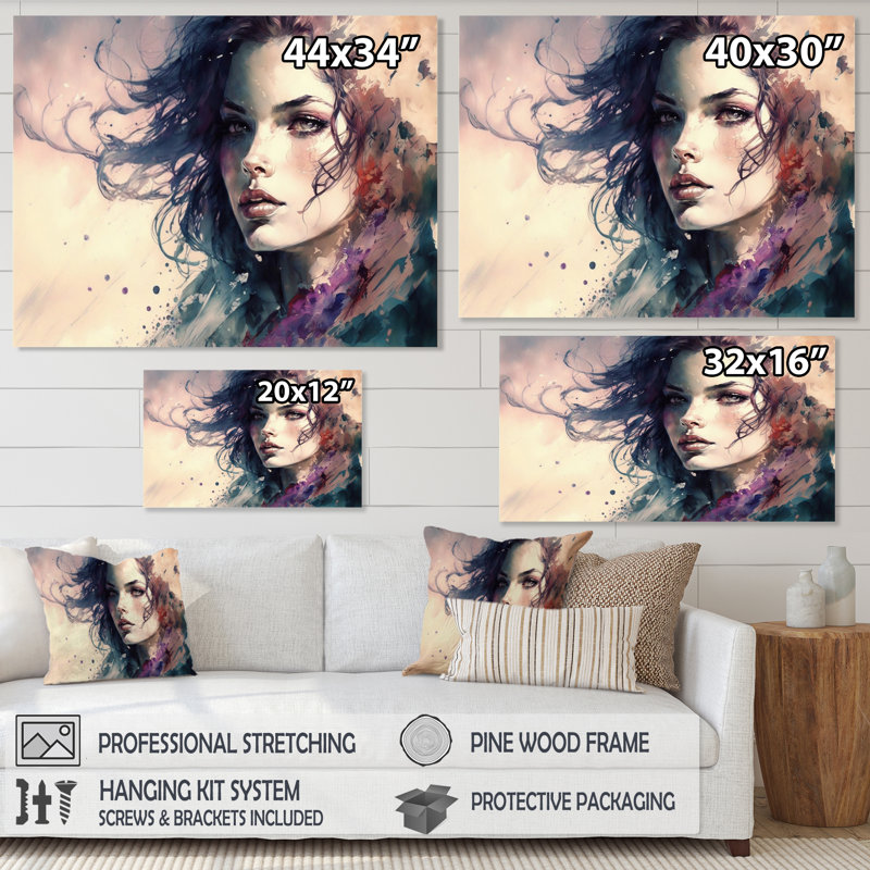 «Sensual Woman Impression Watercolor III», reproduction sur toile, H 12 po x l 20 po x P 1 po, Toile tendue