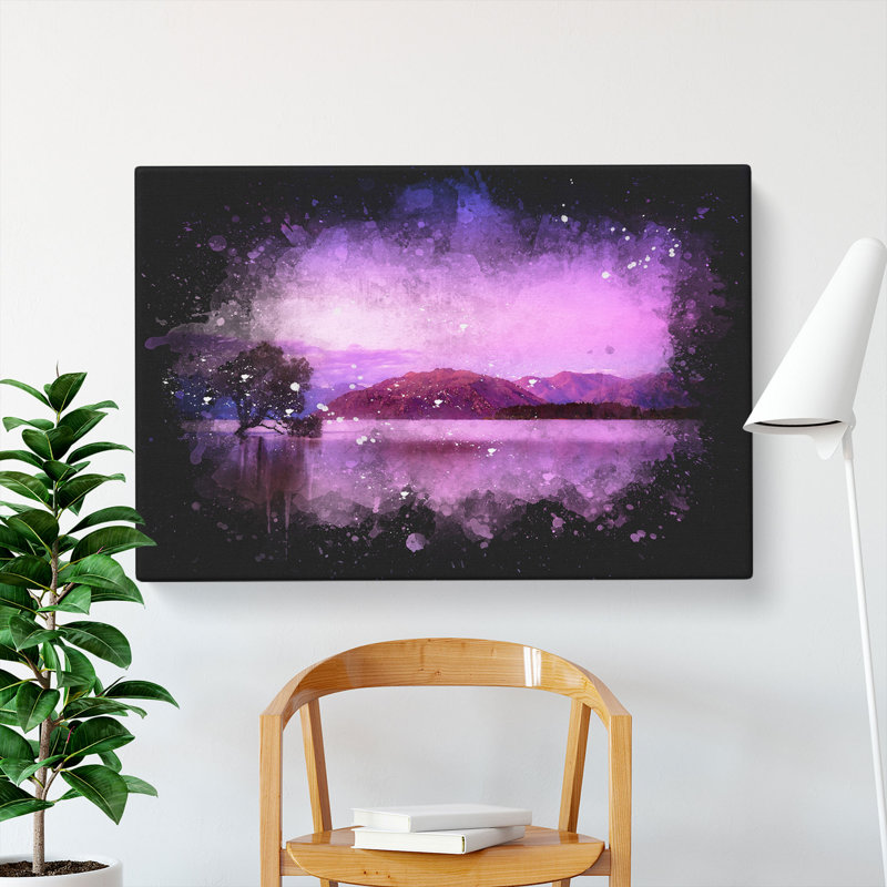 Lone Tree Under A Purple Sunrise - Wrapped Canvas Painting, 50cm H x 76cm W x 3cm D