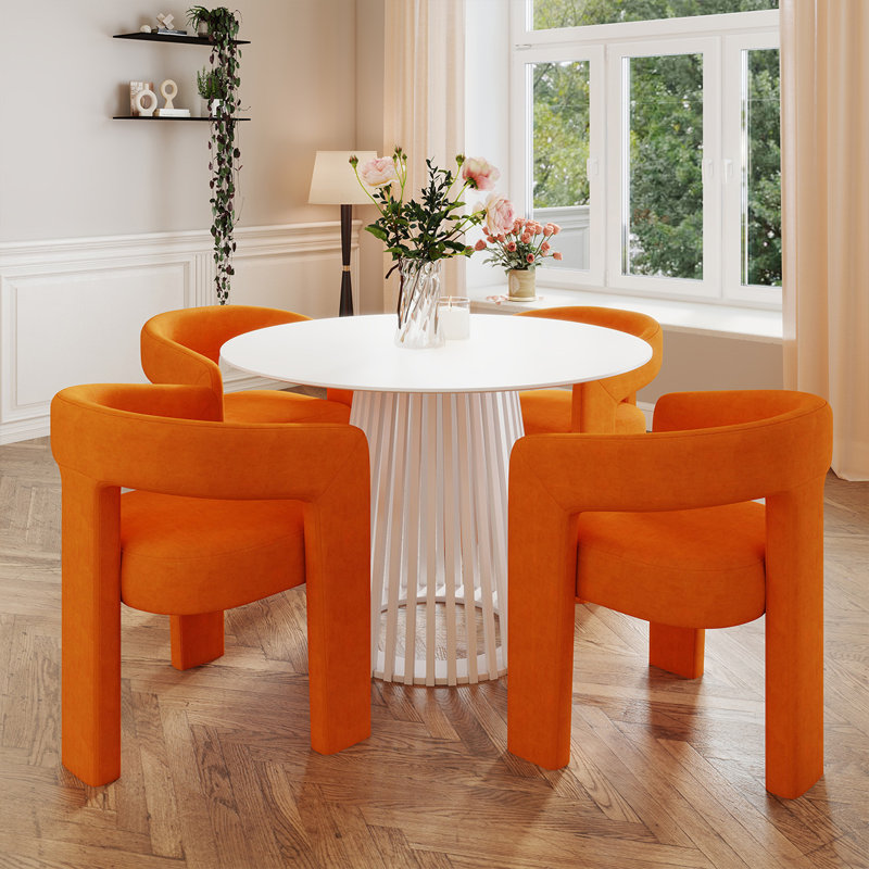 Ensemble de salle à manger moderne, Orange, 5 pièces: table, 4 chaises, Blanc