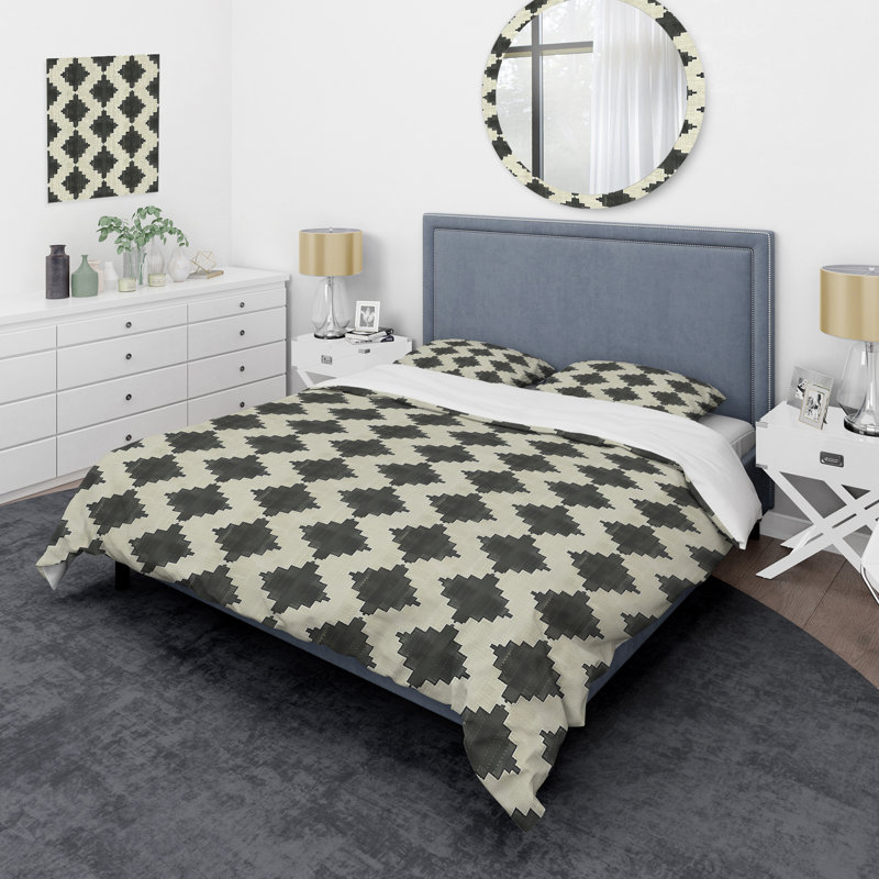 Beige Modern Houndstooth - Ensemble de housse de couette moderne, Housse de couette très grand et 2 très grandes t