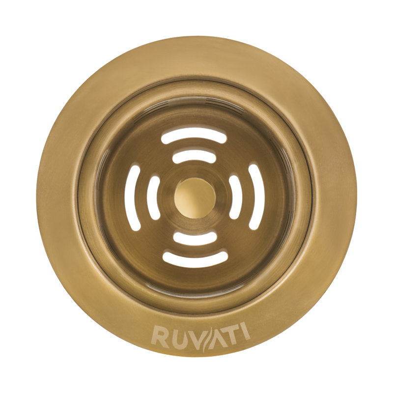 Ruvati Extended Garbage Disposal with Deep Basket Strainer for Kitchen Sinks - Stainless Steel, Matte Gold Brass
