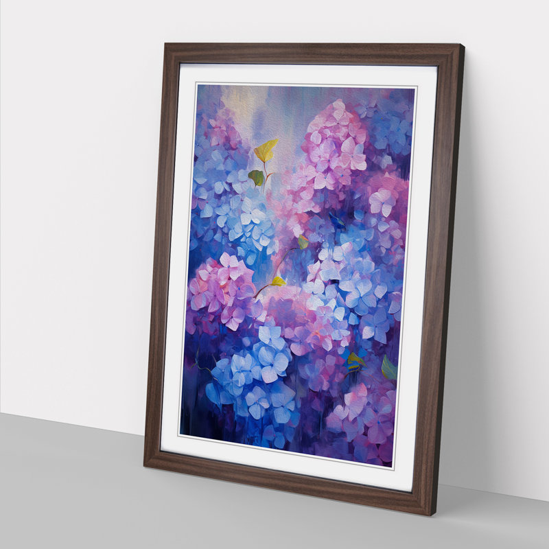 Hydrangea Modern - Framed Print, 64cm H x 46cm W x 2cm D, Walnut Framed