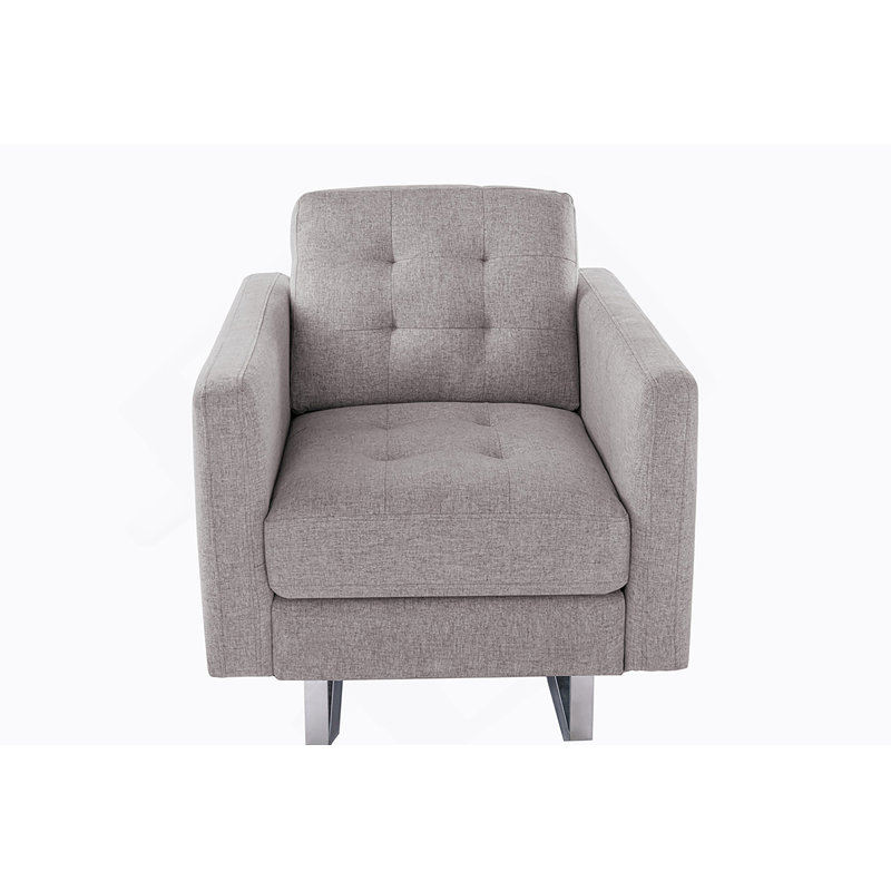 Fauteuil l 33,5 po en tissu de lin beige avec pieds en métal, poches latérales et coussin