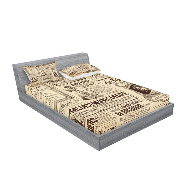 Ambesonne Vintage Fitted Sheet & Pillow Sham Set, Army Green and Beige, Queen Sheet Set + 1 Fitted Sheet + 4 Pillowcases
