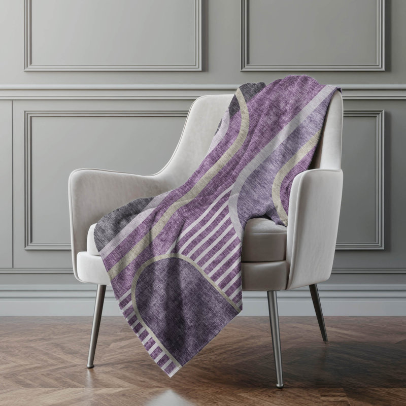 Jeté Art déco en sherpa Addison, Mauve / géométrique 1