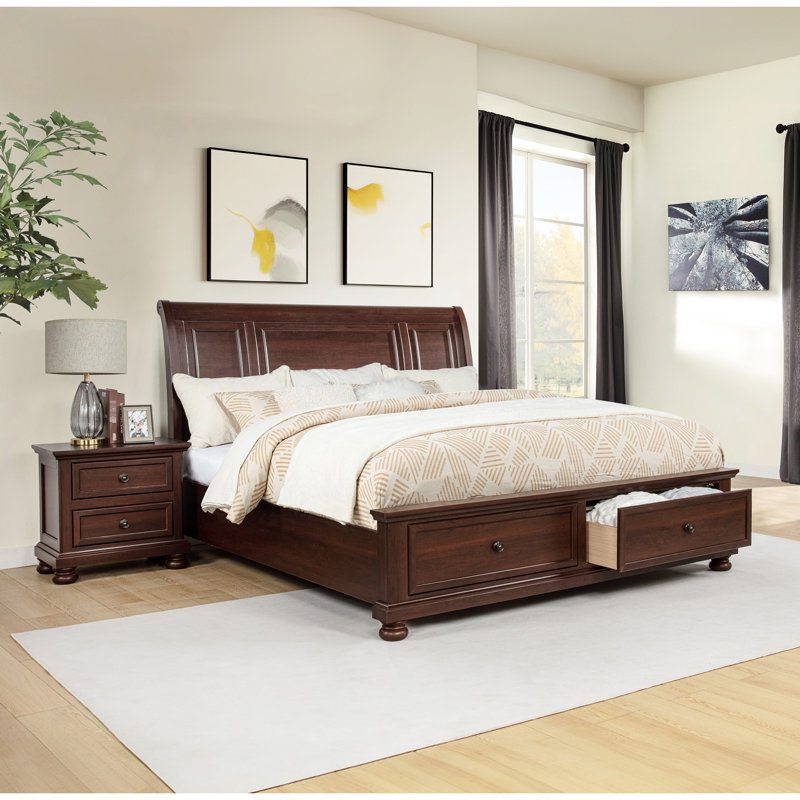 Table de chevet contemporaine en bois avec 2 tiroirs, meubles de chambre à coucher au fini cerisier riche | Idée de cadeau
