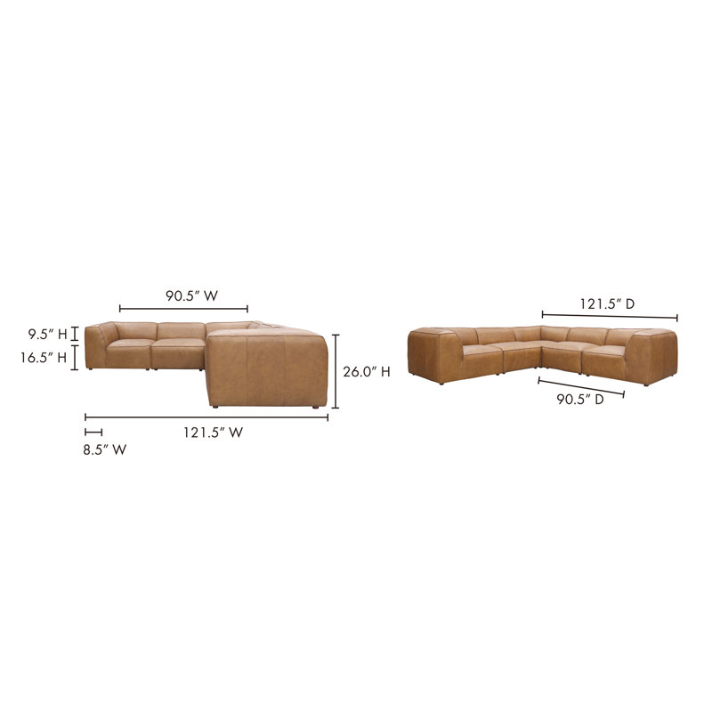 Riehlin 5 - Genuine Leather Modular Sectional, Tan Genuine Leather