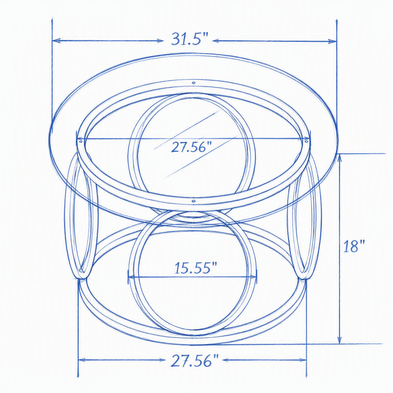 Table basse ronde en verre de 80 cm avec cadre métallique circulaire, Chrome&Grey