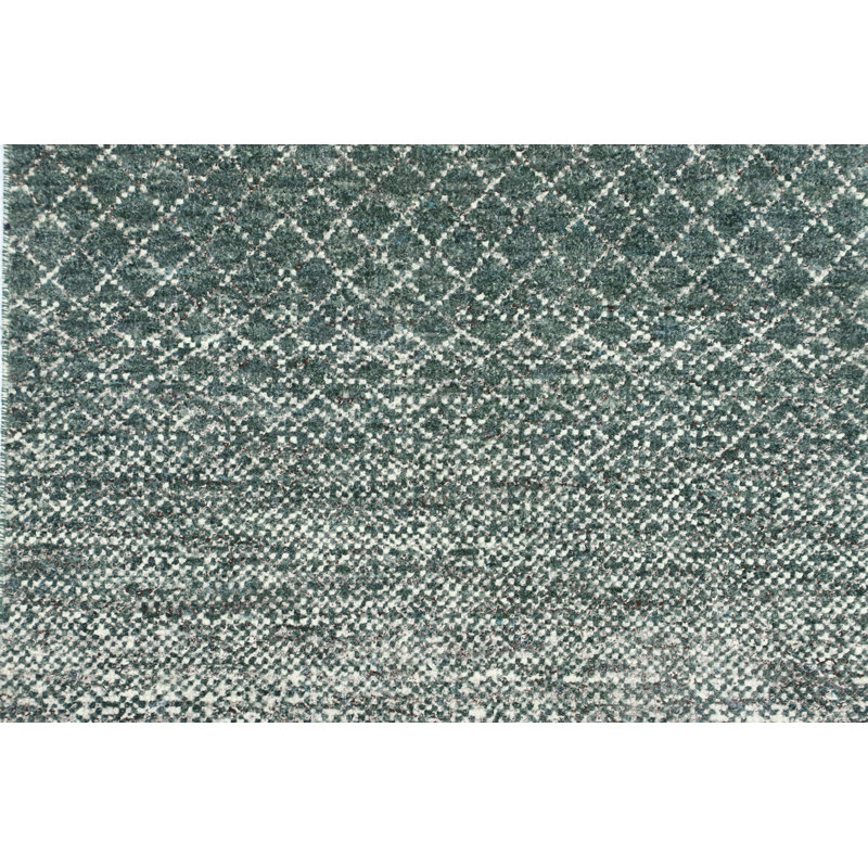 Hand-Knotted High-Quality Green and Beige Area Rug, Runner 2'7" x 11'11"