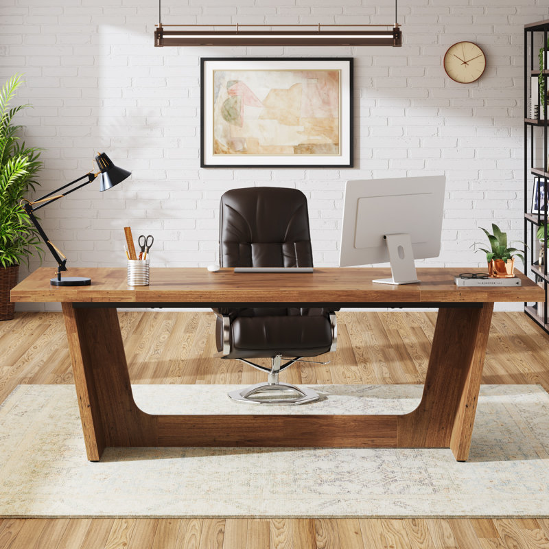 Delitha 70.9" W Manufactured Wood Executive Desk, Light Brown