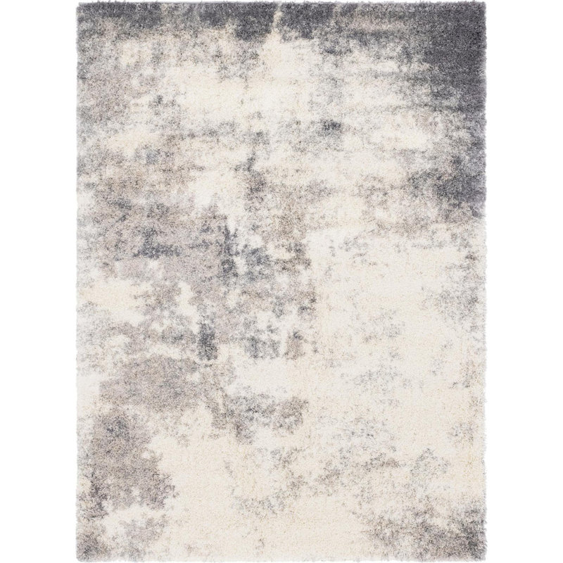 Tapis abstrait gris / ivoire, Rectangle 7 pi 10 po x 11 pi
