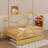 Full Size Wooden House Bed With Twin Size Trundle, House-Shaped Platform Bed Frame With Safety Guardrails-1083904852-1083904848