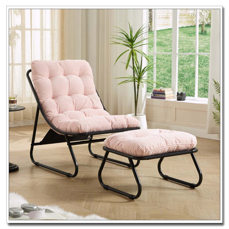 Chaise longue d'extérieur avec repose-pieds pour patio, Rose