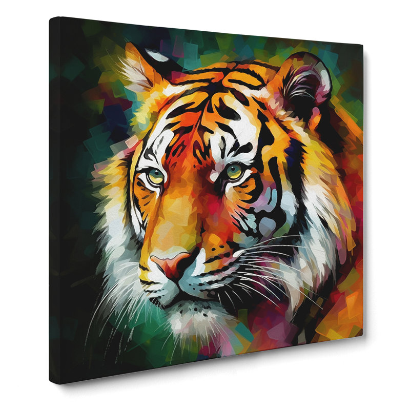 Tiger Abstract Art - Wrapped Canvas - Framed Print, 50cm H x 50cm W x 3cm D
