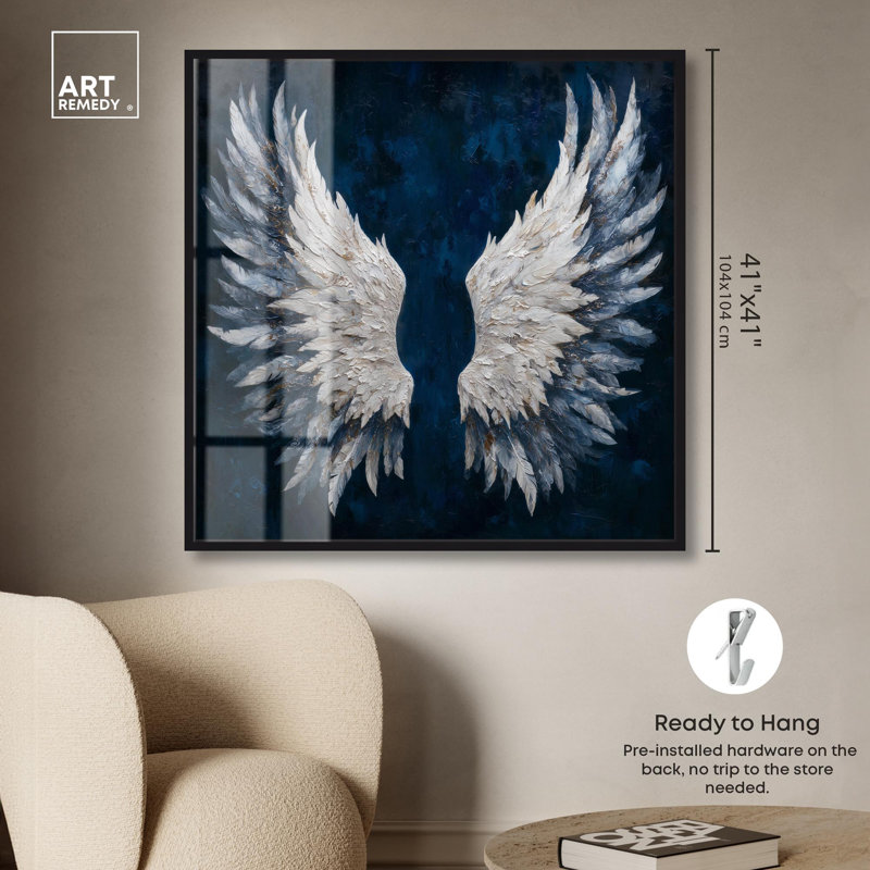 «Angel Wings on Navy» par Christian Remedy, H 41 po x l 41 po, Noir