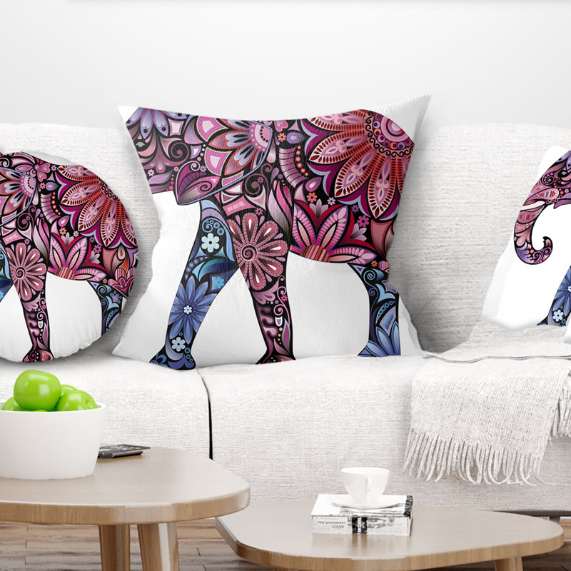 Coussin Cheerful Elephant, 18 po x 18 po, Coussin décoratif, Mauve