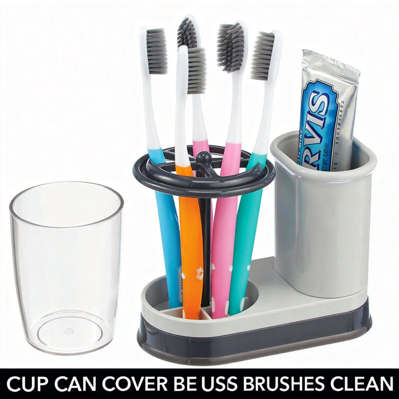 Porte-dentifrice et porte-brosse à dents avec tasse, organisateur de comptoir de meuble-lavabo (gris clair)