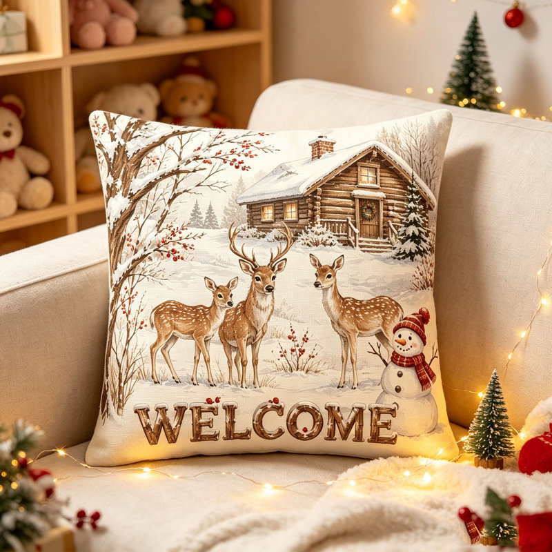 Housse de coussin de Noël en fibre de polyester 45 x 45 cm