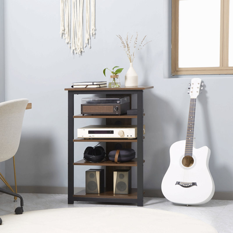 Homcom Tv Stand, Av Media Stand, Corner Audio Tower With Storage Shelves And Steel Frame, Living Room Storage, Brown