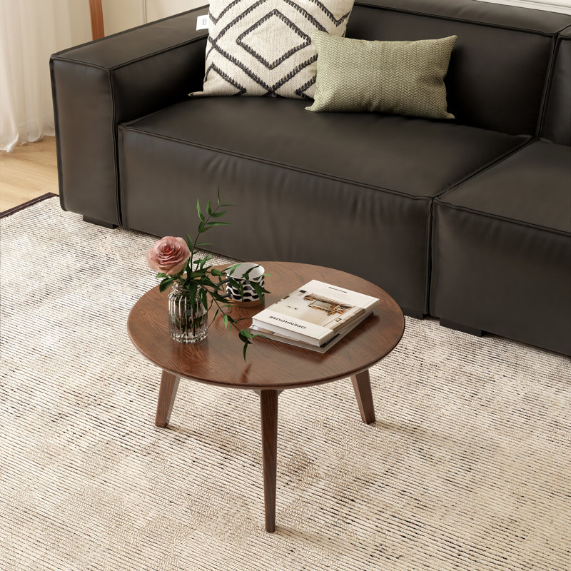 Table basse ronde moderne en chêne massif de 23,6 po Fjord, L 23,62 po , Chêne brun, 1