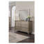 Commode 6 tiroirs argent antique avec miroir, fabrication en bois massif et en placage, mobilier de chambre contemporain