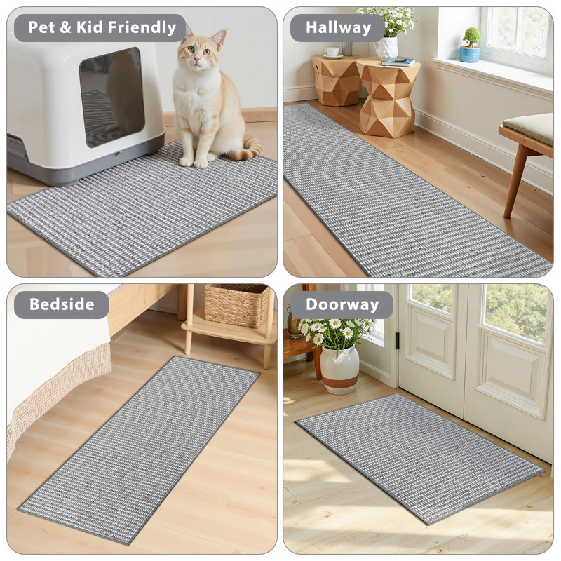 Wear-resistant Non-slip Kitchen Mat Runner (Set of 3), Gray/White