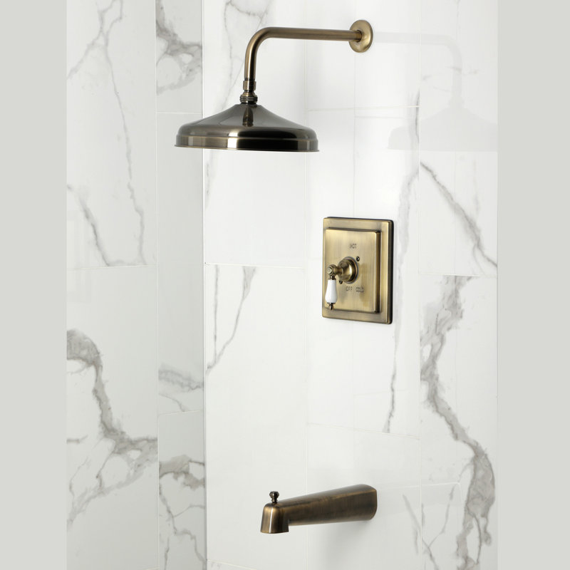 Robinet de baignoire et de douche à pression équilibrée à poignée simple Kingston Brass, Laiton antique