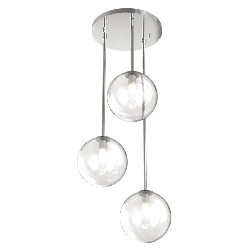Luminaire suspendu sphère 3 lumières grappe Sumner, Transparent, Chrome