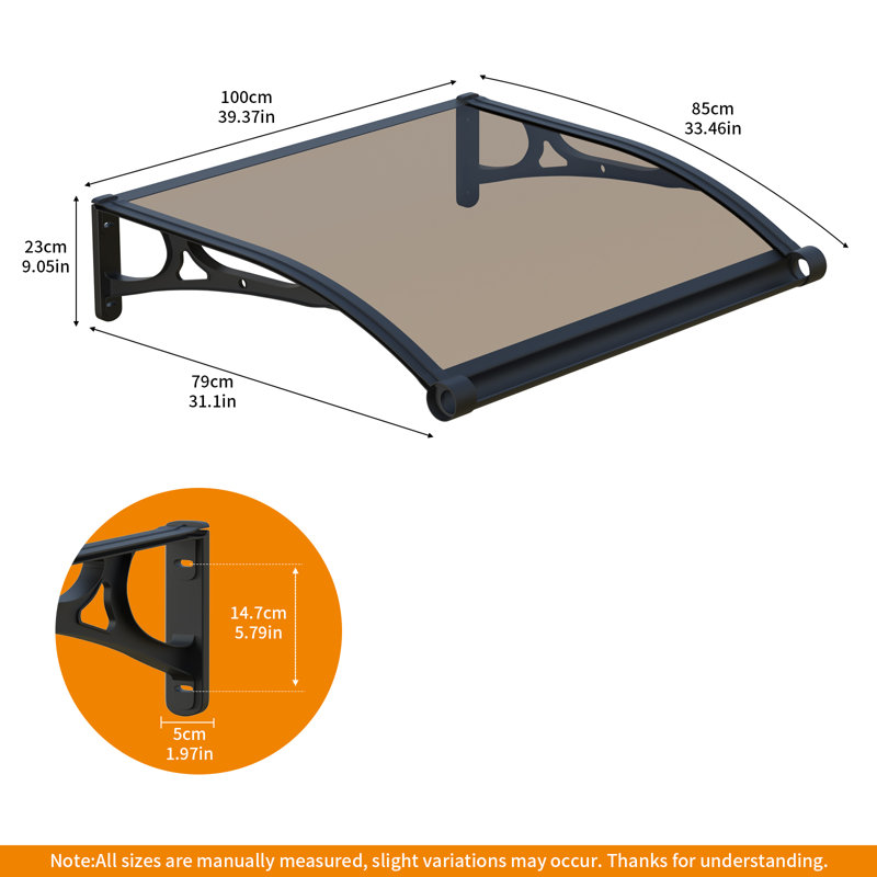 GUANSU-CN Polycarbonate Cover Retractable Door / Window Awning, Brown, 80x100 cm
