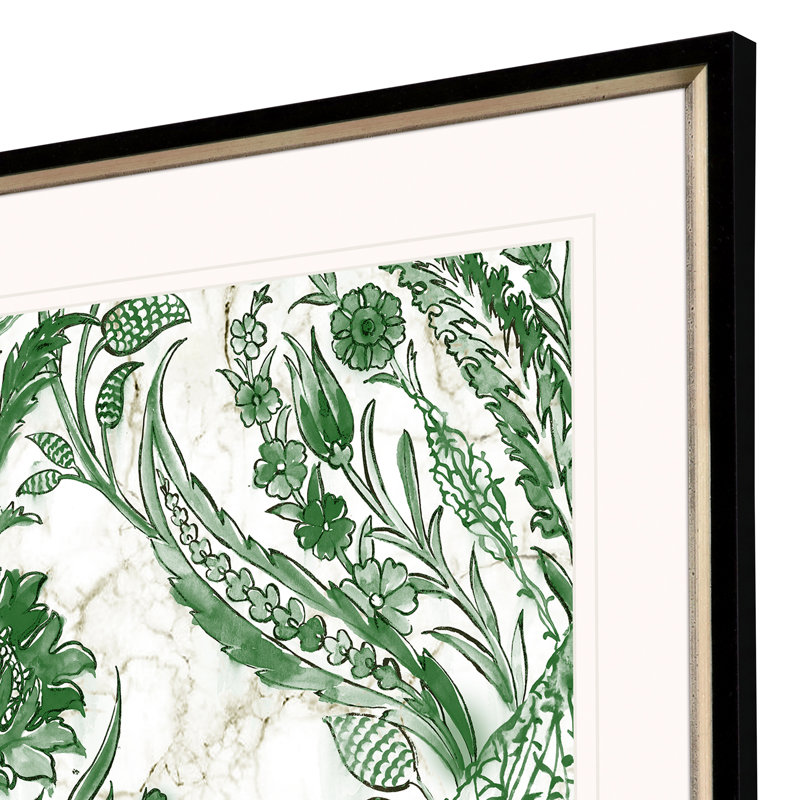 Kelly Ikat Green Floral Geometric Pattern Double-Matted Prints