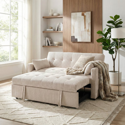 53" Wide Corduroy Convertible Sleeper Loveseat with USB Ports