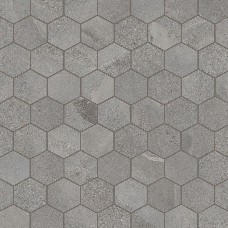 Burlington 2" Hexagon Porcelain Mosaic, Mid Grey
