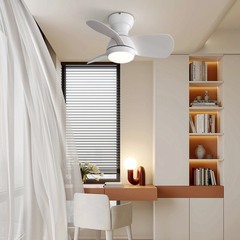 Bedroom Ceiling Fan With 3 Color Dimmable 3 Abs Blades Remote Control Dc Motor With 18W Led Light, White