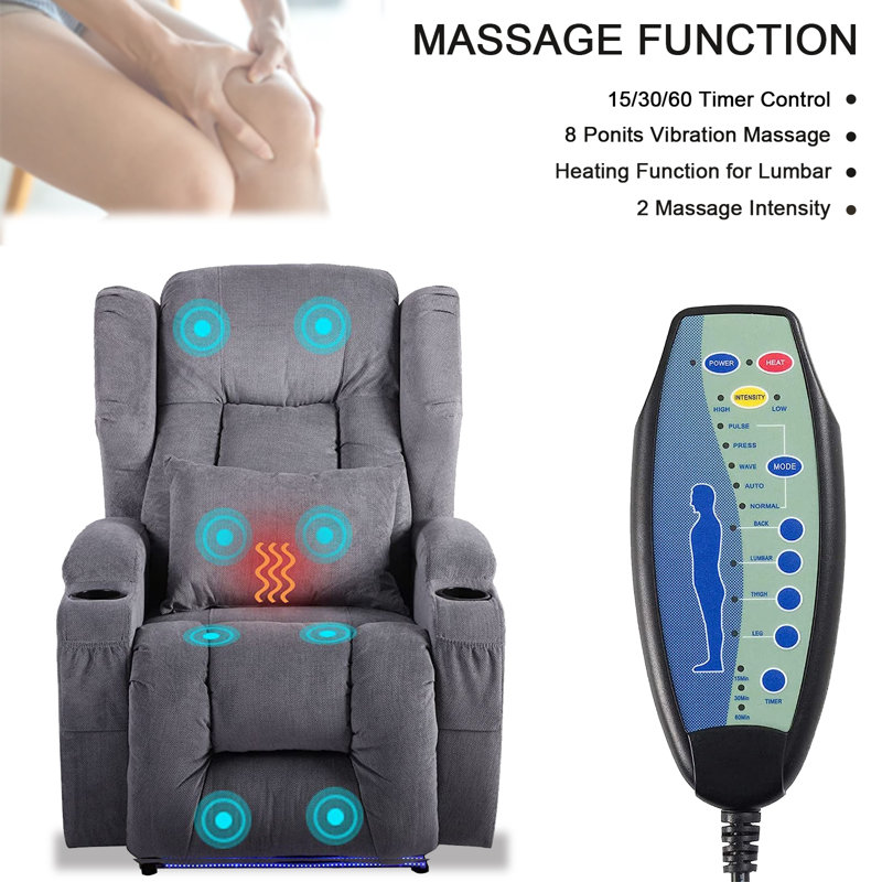 Havya Power Recliner Home Theater Chair with Cup Holders Built-in USB Port LED Lights