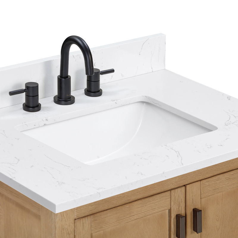 Meuble-lavabo simple 30 po avec plateau Souther, Marbre blanc de Cala, Chêne brossé, Noir