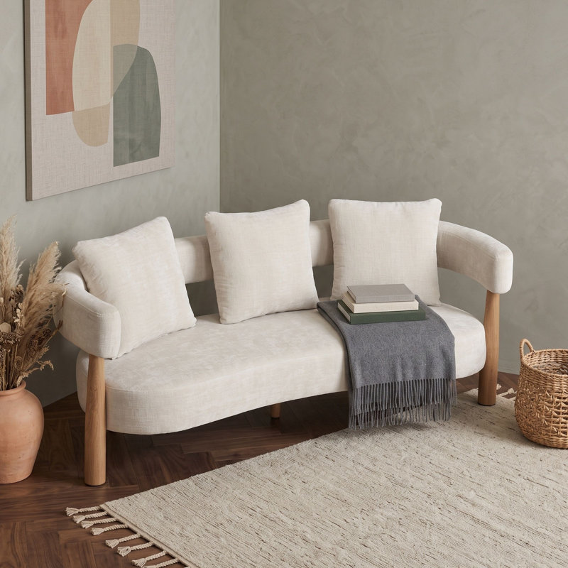 Canapé 3 places moderne rembourré avec coussins, Beige