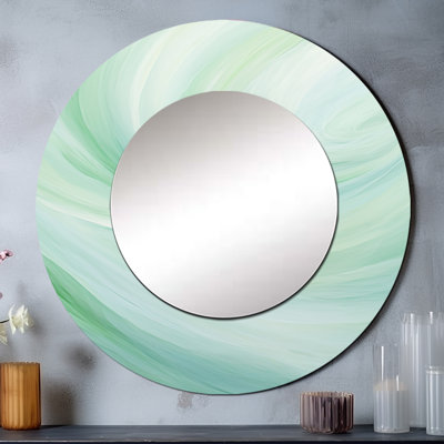 «Green Whispering Wave Spiral», miroir mural décoratif à spirales abstraites, miroir rond moderne, impression d'art en métal