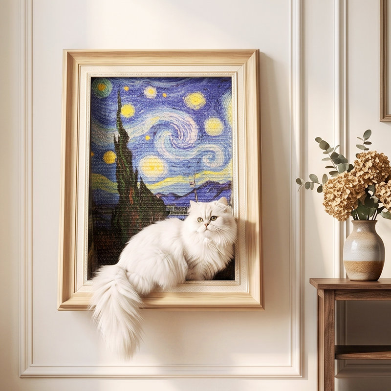  Grattoir 3D pour chat avec cadre en bois massif, 21,7 po
