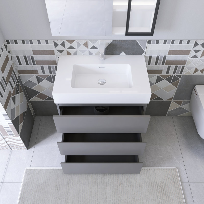 Ensemble de meuble-lavabo simple 29,9 po Satonia, Blanc, Gris